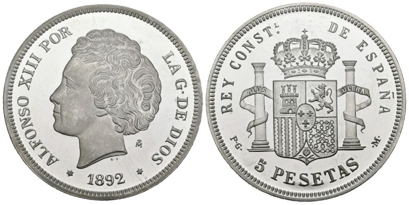 CONTEMPORANEO. 5 Pesetas. (Ar. 43,90g/45mm). 1892. Alfonso XIII. Reproducción ac...