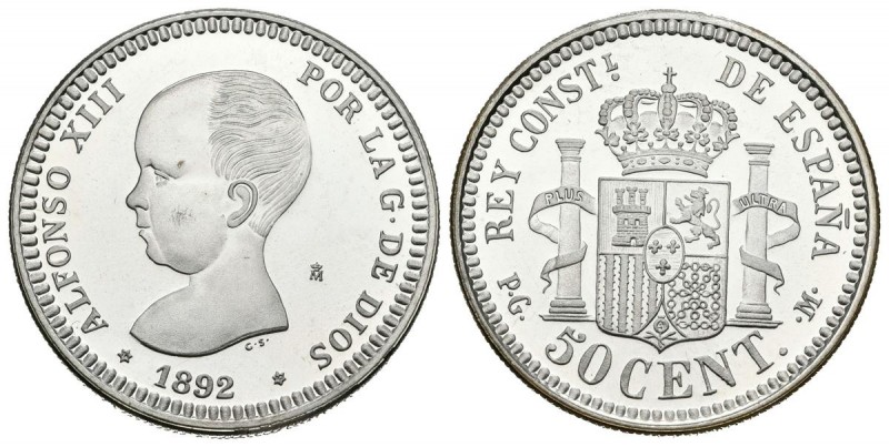 CONTEMPORANEO. 50 Céntimos. (Ar. 6,73g/24mm). 1892. Alfonso XIII. Reproducción a...