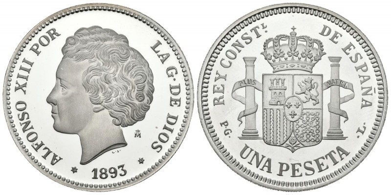 CONTEMPORANEO. 1 Peseta. (Ar. 13,57g/33mm). 1893. Alfonso XIII. Reproducción act...