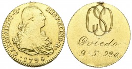 MONARQUIA ESPAÑOLA, Carlos IV (1788-1808). Medalla. (Au. 6,14g/22mm). 1795. Medalla realizada sobre moneda original de 2 Escudos. Reverso pulido y gra...