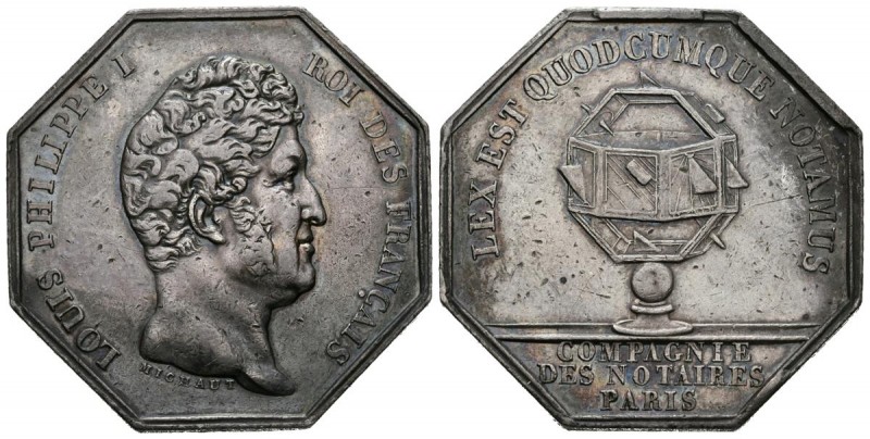 FRANCIA. Compañía de Notarios de París. 1830-1848. (Ar. 18,42g/33mm). Luis Felip...