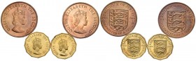 JERSEY. Set completo compuesto por 4 piezas (2 peniques y 2 centavos grandes) conmemorativas de la Bailía de Jersey (1066-1966). 1966. Isabel II. SC. ...