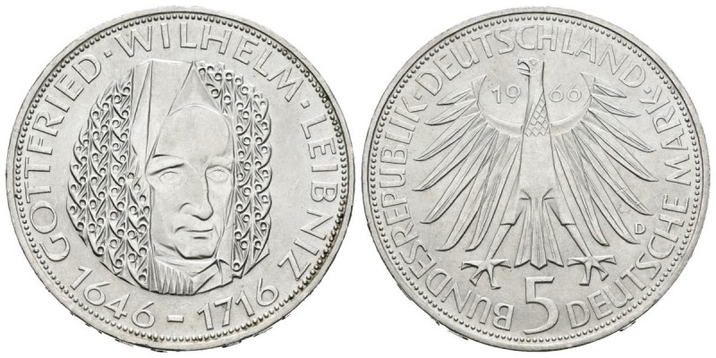 ALEMANIA. 5 Mark. (Ar. 11,08g/29mm). 1966. Munich D. 250º Aniversario de la muer...