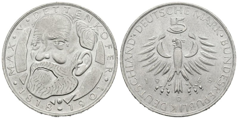 ALEMANIA. 5 Mark. (Ar. 11,20g/29mm). 1968. Munich D. 150 aniversario del nacimie...