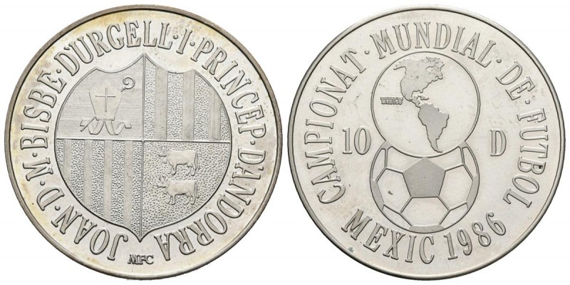 ANDORRA. 10 Diners. (Ar. 8,09g/30mm). 1986. Mundial de Fútbol MEXICO´86 (Km#34)....