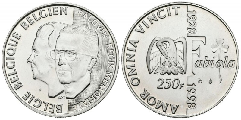 BELGICA. 250 Francs. (Ar. 19,01g/33mm). 1998. (Km#208). PROOF.