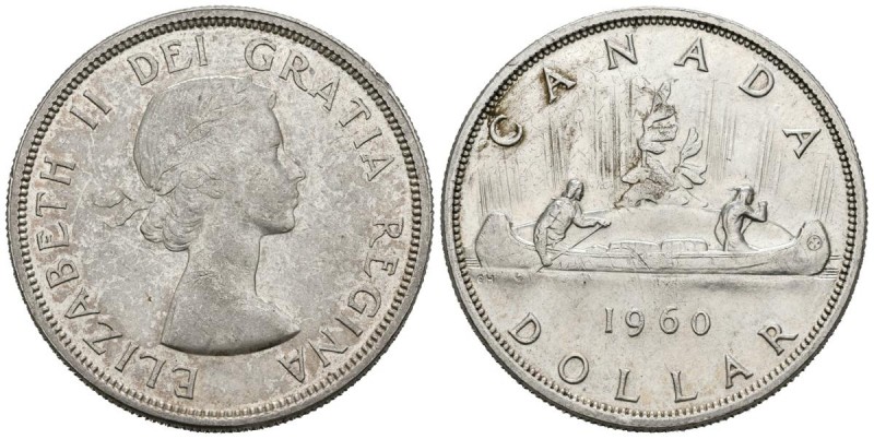 CANADA. 1 Dollar (Ar. 23,43g/36mm). 1960. Isabel II. (Km#54). MBC+.