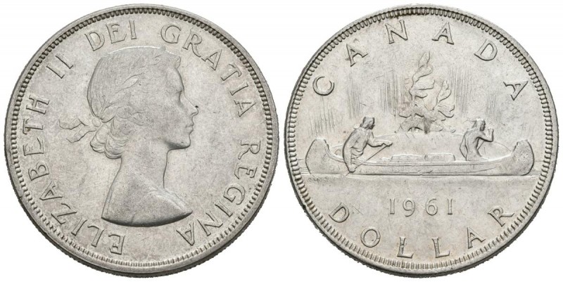 CANADA. 1 Dollar (Ar. 23,01g/36mm). 1961. Isabel II. (Km#54). MBC+.