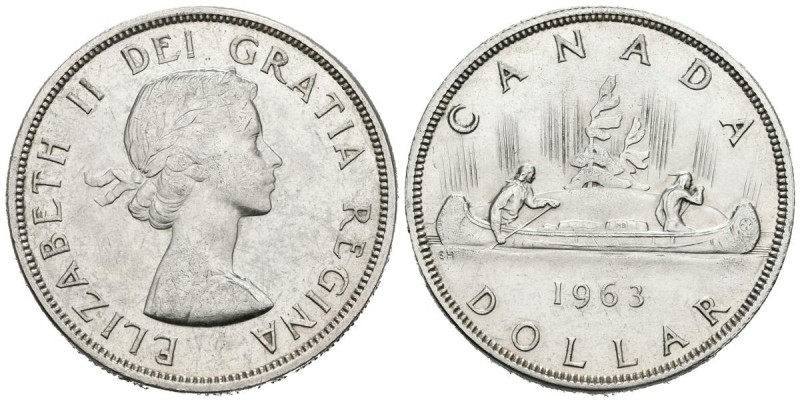 CANADA. 1 Dollar (Ar. 23,29g/36mm). 1963. Isabel II. (Km#54). MBC+. Limpiada