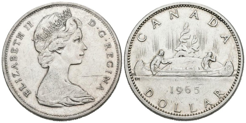 CANADA. 1 Dollar (Ar. 23,43g/36mm). 1965. Isabel II. (Km#64.1). EBC. Limpiada.