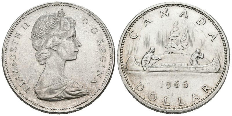 CANADA. 1 Dollar (Ar. 23,36g/36mm). 1966. Isabel II. (Km#64.1). EBC. Limpiada.