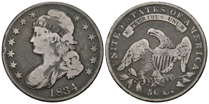 ESTADOS UNIDOS. 1/2 Dollar. (Ar. 13,08g/32mm). 1834. Philadelphia. (Km#37). BC.