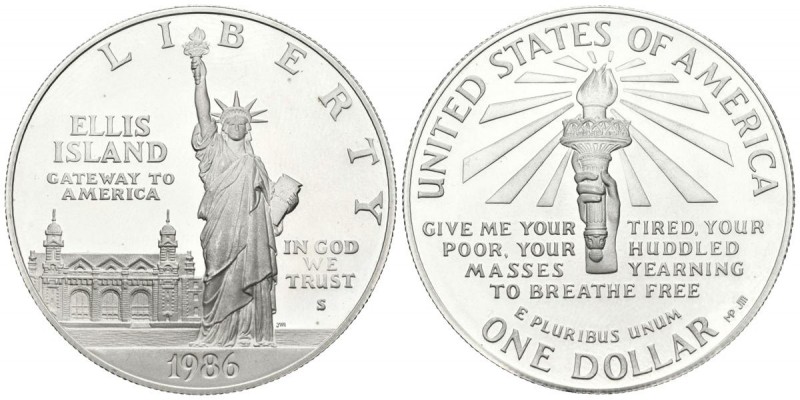 ESTADOS UNIDOS. 1 Dollar. (Ar. 26,67g/38mm). 1986. Estatua de la Libertad en Ell...