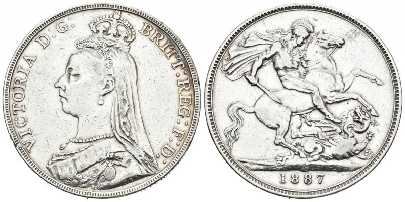 GRAN BRETAÑA. 1 Crown. (Ar. 28,17g/39mm). 1887 (Año L de reinado). Reina Victori...