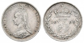 GRAN BRETAÑA. 3 Pence. (Ar. 1,40g/15mm). 1889. Reina Victoria. (Km#758). MBC+.