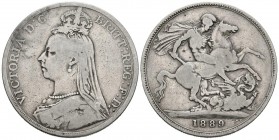 GRAN BRETAÑA. 1 Crown. (Ar. 27,45g/38mm). 1889. Reina Victoria. (Km#765). MBC-.