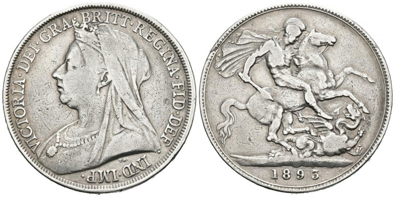 GRAN BRETAÑA. 1 Crown. (Ar. 27,70g/39mm). 1893 (Año LVI de reinado). Reina Victo...