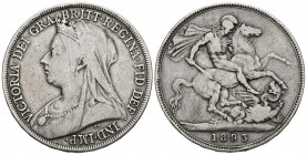 GRAN BRETAÑA. 1 Crown. (Ar. 27,73g/38mm). 1893. Reina Victoria. (Km#783). MBC-.