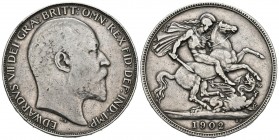 GRAN BRETAÑA. 1 Crown. (Ar. 28,00g/38mm). 1902. Eduardo VII. (Km#803). MBC.