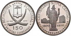 GUINEA ECUATORIAL. 150 Pesetas Guineanas (Ar.30,07g/45mm). 1970. Centenario Roma Capital (1870-1970). (Km#16). Proof.