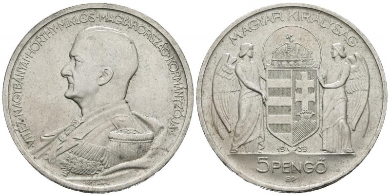 HUNGRIA. 5 Pengo. (Ar.25,14g/36mm). 1939. Budapest. (Km#517). SC.