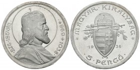 HUNGRIA. 5 Pengo. (Ar.25,05g/36mm). 1938. Budapest. (Km#516). SC.