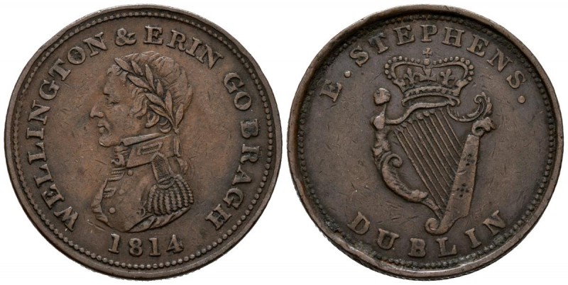 IRLANDA. Medalla o token con valor de 1 Penny. (Cu. 15,09/34mm). 1814. Pieza acu...