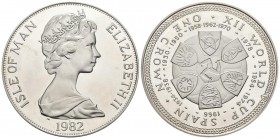 ISLA DE MAN. 1 Crown. (Ar. 28,46g/38mm). 1982. Elizabeth II. Mundial de Fútbol CONTEMPORANEO´82. (Km#94a). PROOF.