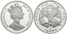 ISLA DE MAN. 1 Crown. (Ar. 28,68g/39mm). 1990. Mundial de Fútbol Italia´90. (Km#269a). PROOF.