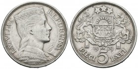 LITUANIA. 5 Lati. (Ar. 25,01g/37mm). 1929. 1ª República. (Km#9). MBC/MBC+.