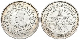 MARRUECOS. 500 Francos. (Ar. 22,54g/36mm). 1956 (1376 H). Mohamad V. (Km#54). EBC.