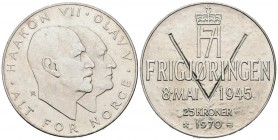 NORUEGA. 25 Kroner . (Ar. 29,40g/39mm). 1970. (Km#414). EBC+.