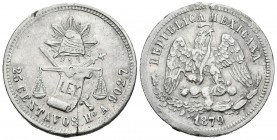 MEXICO. 25 Centavos (Ar. 6,64g/25mm). 1879. Hermosillo. A. (Km#406.6). BC+. Grieta y golpe en canto. Escasa.