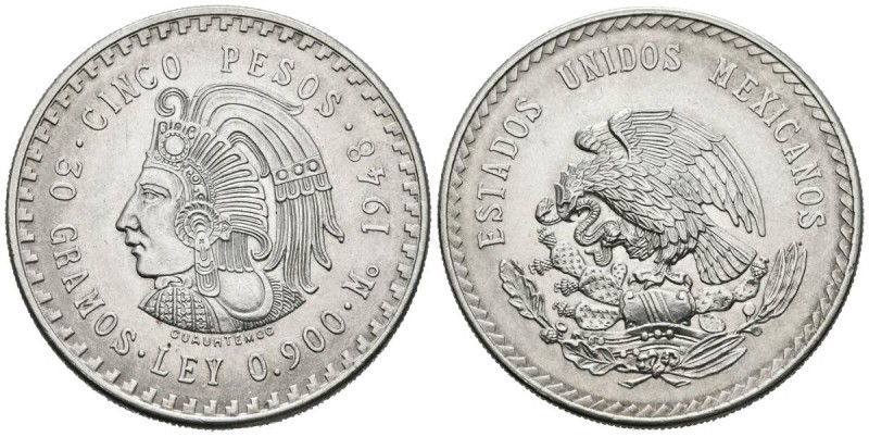 MEXICO. 5 Pesos. (Ar. 30,17g/40mm). 1948. (Km#465). SC. Marquitas de limpieza.