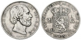 PAISES BAJOS. 2 1/2 Gulden. (Ar. 24.77g/38mm). 1872. Willem II. (Km#82). MBC.