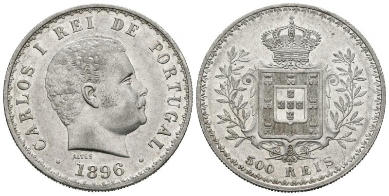 PORTUGAL. 500 Reis. (Ar. 12,52g/30mm). 1896. D. Carlos I (1861-1889). (Gomes 11....