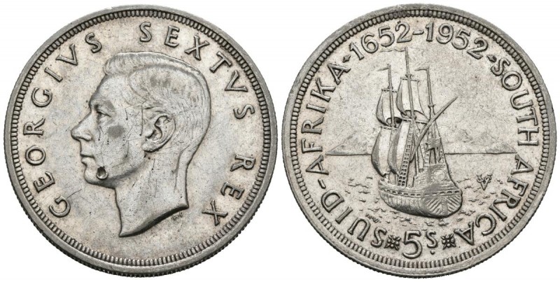 SUDAFRICA. 5 Schilling. (Ar. 28,20g/39mm). 1952. 300 Aniversario Fundación de Ci...