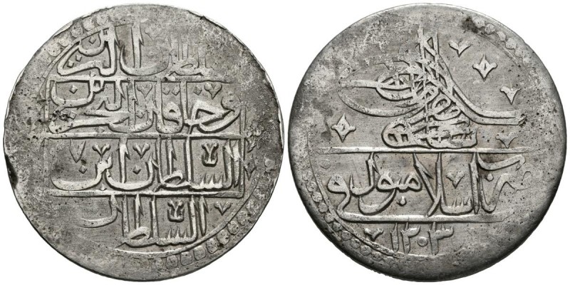 TURQUIA (IMPERIO OTOMANO). 1 Yuzluk. (Ar. 31.80g/44mm). 1789 (AH1203/7). Selim I...