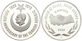 TURQUIA. 50 Aniversario de la Fundación de la República de TURQUIA. (Ar. 24,57g/39mm). 1973. PROOF.