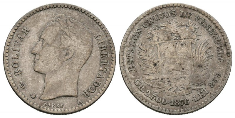 ESTADOS UNIDOS DE VENEZUELA. 10 Centavos. (Ar. 2,50g/18mm). 1876. París. (Km#Y13...