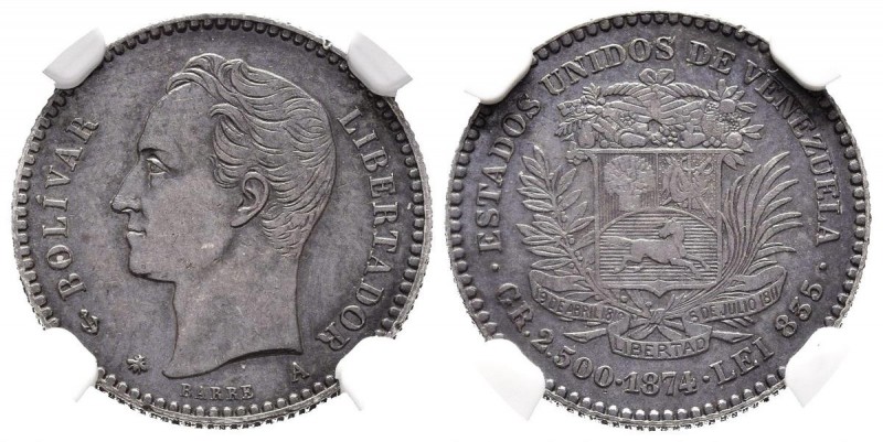 ESTADOS UNIDOS DE VENEZUELA. 10 Centavos. (Ar. 2,5g/18mm). 1874. París A. (Km#Y1...