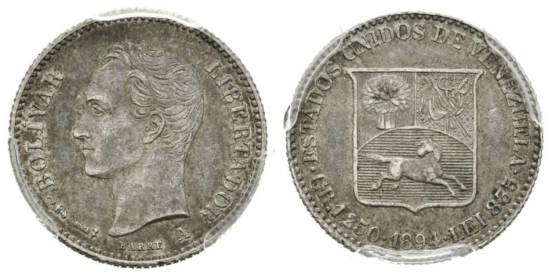 ESTADOS UNIDOS DE VENEZUELA. 1/4 Bolívar. (Ar. 1,25g/15,5mm). 1894. París A. (Km...