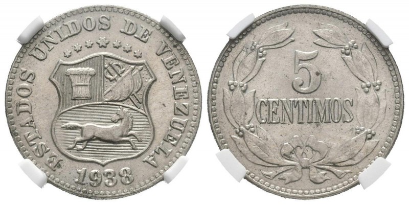 ESTADOS UNIDOS DE VENEZUELA. 5 Céntimos. (CuNi. 2,30g/19mm). 1938. Philadelphia....