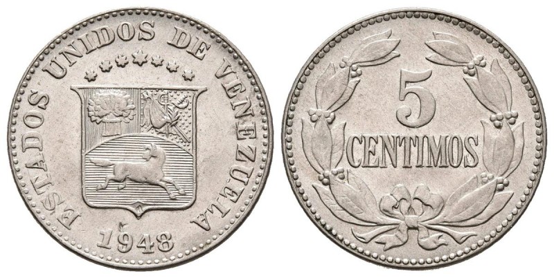 ESTADOS UNIDOS DE VENEZUELA. 5 Céntimos. (CuNi. 2,40g/19mm). 1948. Philadelphia....