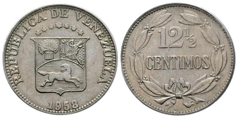 REPÚBLICA DE VENEZUELA. 12 1/2. Céntimos. (CuNi. 5,00g/23mm). 1958. Philadelphia...