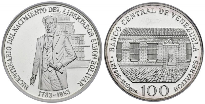 REPÚBLICA DE VENEZUELA. 100 Bolívares. (Ar. 31,10g/35mm). 1983. Bicentenario del...