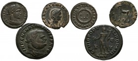 IMPERIO ROMANO. Conjunto de tres bronces, un Antoniniano, un Centenional y un Follis de los siglos III y IV de Salonina, Maximiano Hércules y Constant...