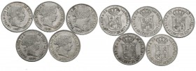 MONARQUIA ESPAÑOLA. Serie completa formada por 5 monedas de plata de 40 Céntimos de Escudo (años: 1864, 1865, 1866, 1867 y 1868) acuñadas en Madrid ba...