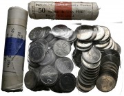 ESTADO ESPAÑOL. Conjunto formado por 37 monedas de 5 Pesetas de 1957, 87 piezas de 50 Céntimos de 1966, 2 cartuchos de 5 Pesetas (1957) y 1 cartucho d...