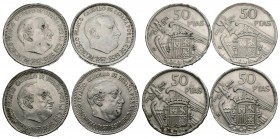 ESTADO ESPAÑOL. Curioso conjunto compuesto por 4 monedas de 50 Pesetas de 1957 (*59) falsas de época. Diferentes estados de conservación. A EXAMINAR....